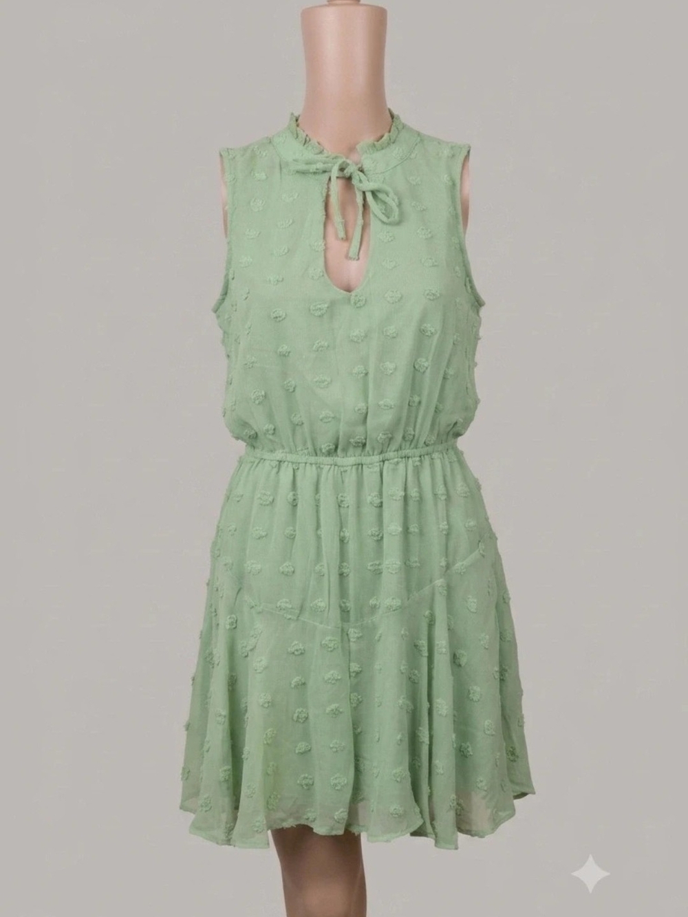 Sleeveless Tie-Neck Textured Mint Green Dress